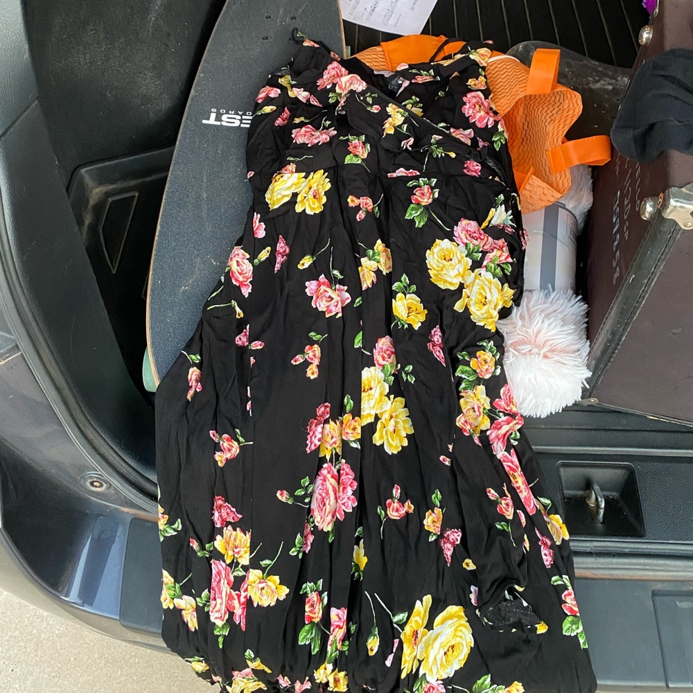 Black floral dress with frill down the middle